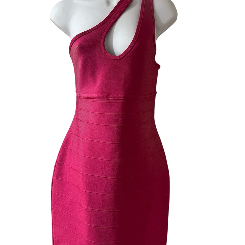 Herve Leger X Forever 21 Pink Ribbed
Asymmetrical Halter Mini Dress